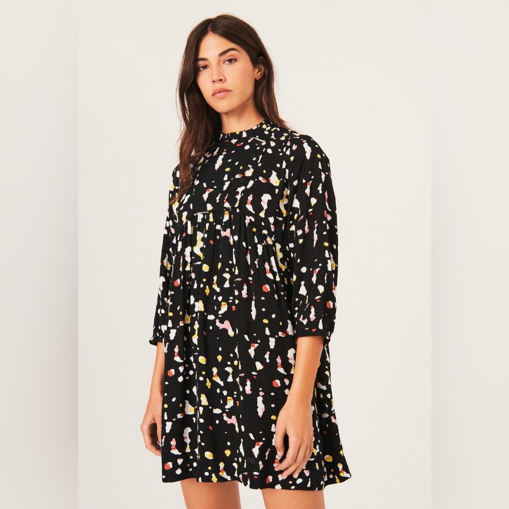 ba&sh Telma Spotted Print Mini Dress Black